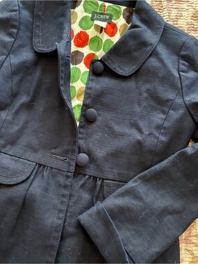 J. Crew Navy Button-Front Jacket with Colorful Dot Lining